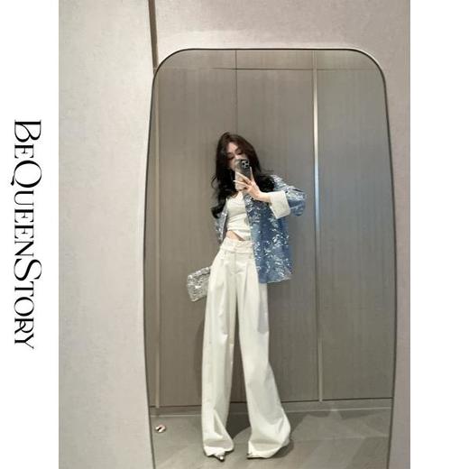 BeQueenStory【暗香浮动】新中式重工珠片绣斜门襟提花水洗牛仔外套 商品图4