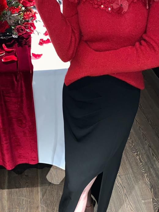 余潇潇【微醺探戈】灵动优美捏褶设计性感侧开衩醋酸H型气质半身裙 商品图7