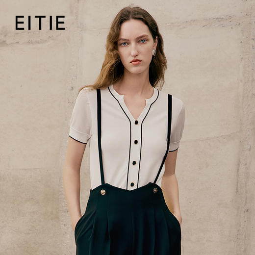 EITIE爱特爱夏季新款V领显瘦干练针织衫7401102 商品图0