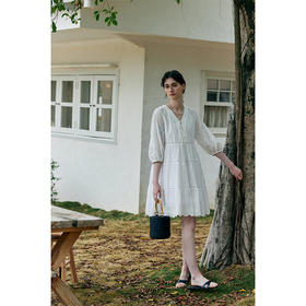 【周四精选福利】HeyDress法式镂空花纹刺绣连衣裙女夏季宽松蕾丝拼接海边度假裙子