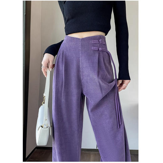 AS208灯芯绒裤子女秋冬加绒加厚雪尼尔阔腿裤新中式高腰显瘦休闲裤 商品图4