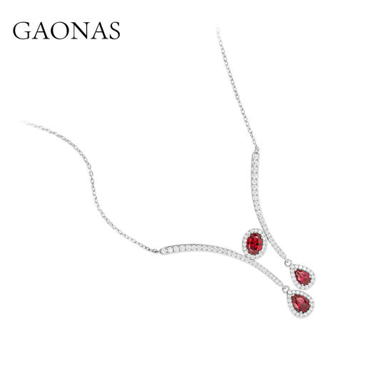 GAONAS 坠链均925银合成锆石 【桃花结】红色设计款项链 RX11200 商品图1