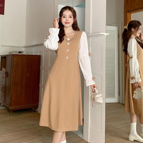春季新款【复古方领淑女连衣裙】大码女装袖口蝴蝶结 茶歇法式风 显瘦连衣裙