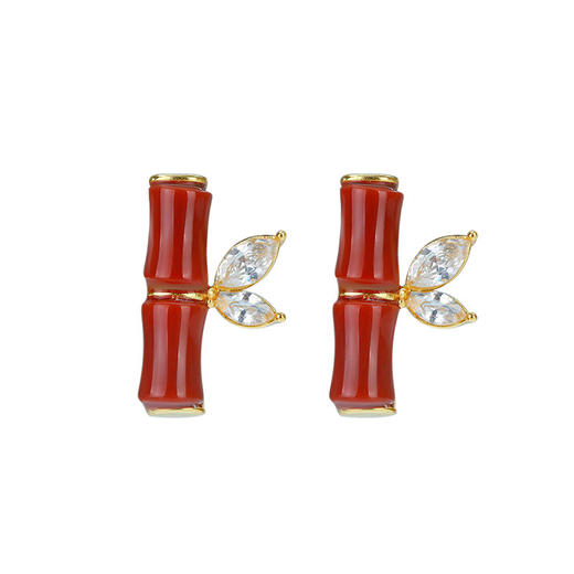 古风潮流，S925银镶南红玛瑙竹节仙女耳饰爆款HBL-008 商品图4