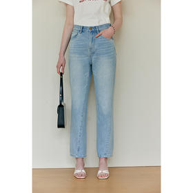 HeyDress法式直筒牛仔裤女春季复古高腰修身九分裤百搭浅色裤子