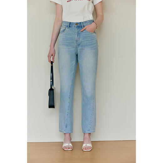 HeyDress法式直筒牛仔裤女春季复古高腰修身九分裤百搭浅色裤子 商品图0