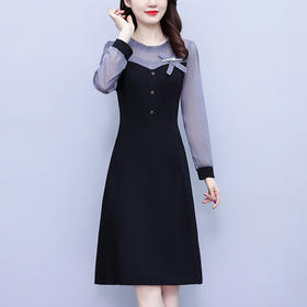 HT-6159大码女装法式小黑裙2024新款春装时尚拼接收腰显瘦阔太太连衣裙