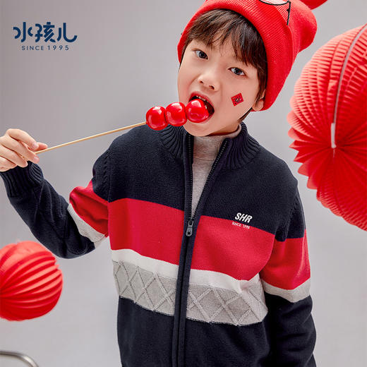 水孩儿童装秋冬新款男童针织衫保暖舒适柔软半高领针织外套学院风上衣 商品图4