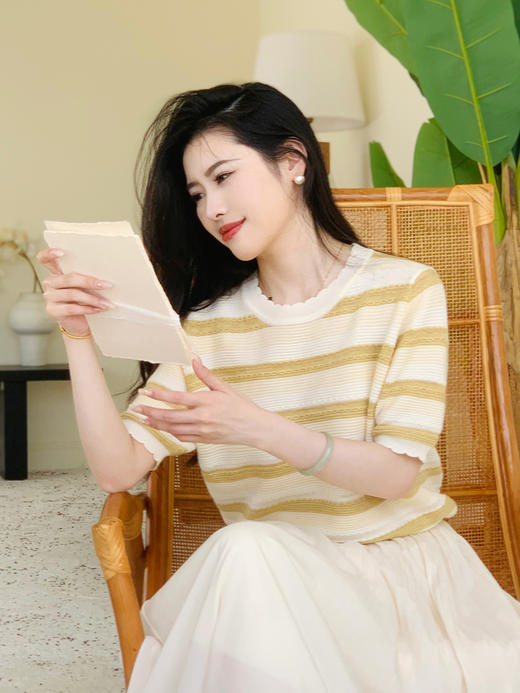 【百图lulu定制】【棉花糖针织衫】花瓣领 柔软 多彩条纹针织衫 商品图6