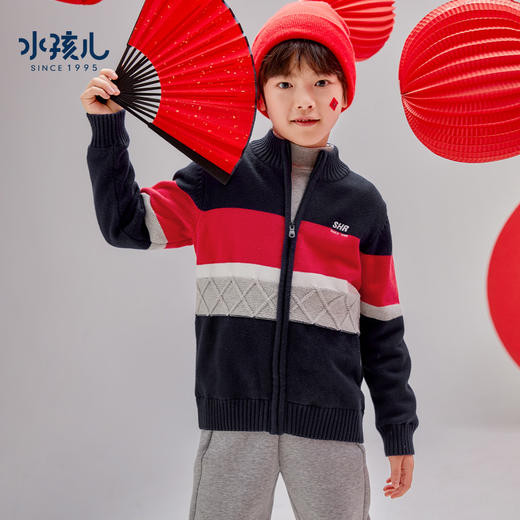 水孩儿童装秋冬新款男童针织衫保暖舒适柔软半高领针织外套学院风上衣 商品图1
