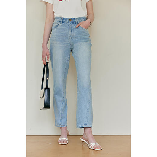 HeyDress法式直筒牛仔裤女春季复古高腰修身九分裤百搭浅色裤子 商品图3