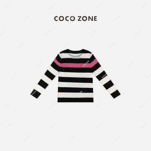 COCO ZONE 通勤风圆领条纹宽松版型长袖针织上衣 23C18769 商品图1