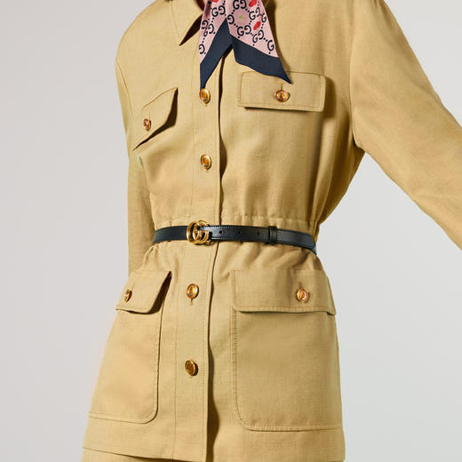 GUCCI 古驰 女士闪亮双G带扣皮革腰带 黑色 409417 0YA0O 1000 商品图3