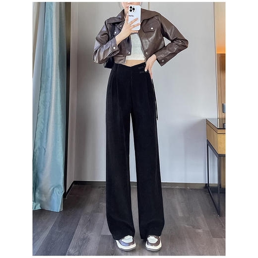 AS208灯芯绒裤子女秋冬加绒加厚雪尼尔阔腿裤新中式高腰显瘦休闲裤 商品图2