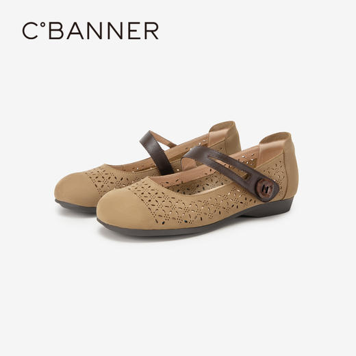 千百度镂空雕花玛丽珍春季新中式单鞋女平底鞋A24180312 商品图1