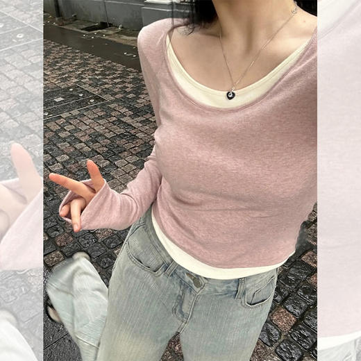 <曾小咸推荐>  假两件感拼接撞色上衣 商品图0