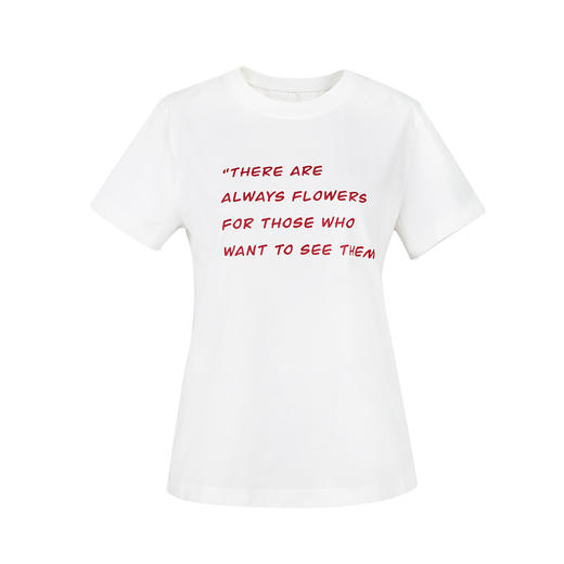 HeyDress植物印花短袖t恤女夏季圆领宽松休闲感半袖白色百搭上衣 商品图4