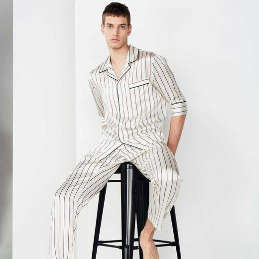 简约撞色睡衣套装SANGLUO桑罗七分袖桑蚕丝家居服男 商品图0