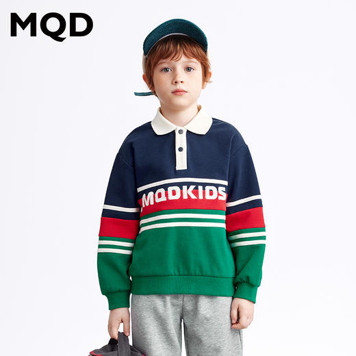 【MQD】童装儿童春秋新品翻领卫衣宝宝字母撞色拼接时尚上衣9633W0608 商品图0
