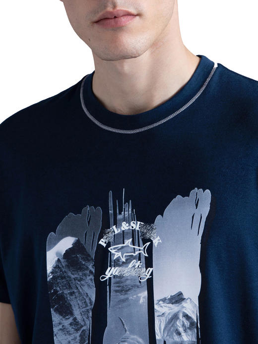 鲨鱼 山脉与鲨鱼印花 纯棉 圆领短袖T恤 PSS159 商品图1