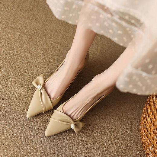 【预售5天】春夏季新款鞋子尖头粗跟高跟鞋蝴蝶结串珠浅口单鞋女AMN&TX08-89 商品图2