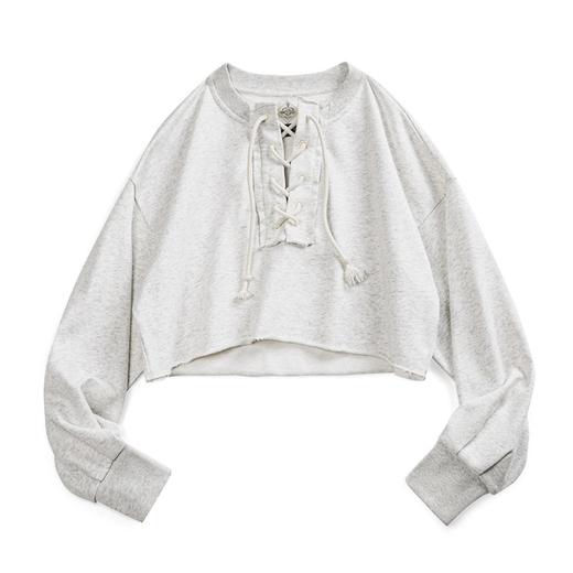 马登高腰短款卫衣春秋抽绳V领休闲宽松长袖甜酷上衣设计感小众女 商品图6