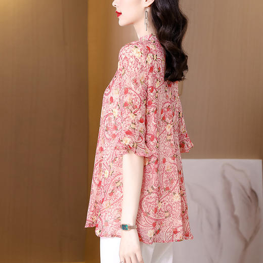 漂亮雪纺衫碎花中袖a字裙摆遮肚减龄漂亮小衫KQL-A51N3337 商品图3