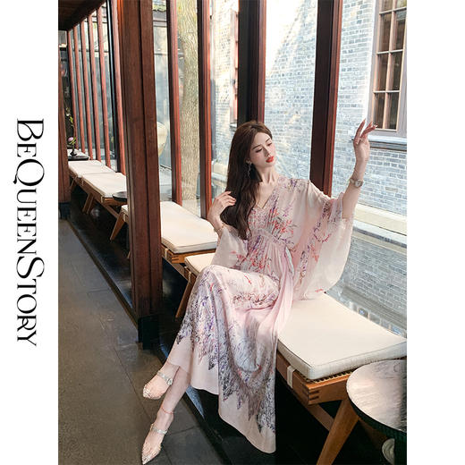 【孤品样衣，不退不换】【花海绘梦】法式浪漫印花桑蚕丝双绉夏日田园烫钻复古连衣裙 商品图4