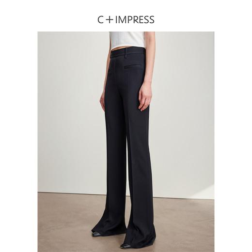 西嘉C+IMPRESS/西嘉醋酸黑色微喇叭裤女高腰显瘦及地开衩2024新款神裤KZ2401043 商品图1