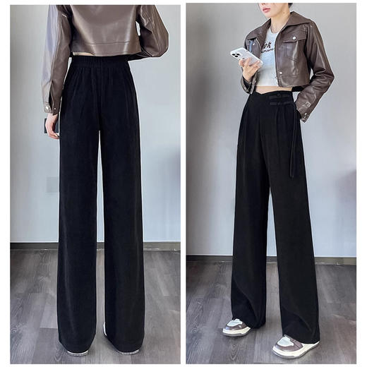 AS208灯芯绒裤子女秋冬加绒加厚雪尼尔阔腿裤新中式高腰显瘦休闲裤 商品图1