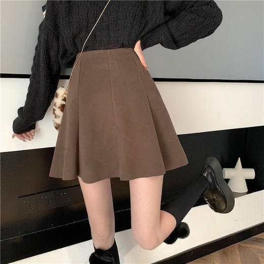 春夏新款【设计感毛呢半身裙】微胖mm高腰a字包臀短裙 大码显瘦小黑裙 商品图6