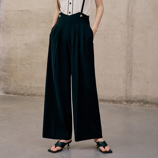 EITIE爱特爱夏季新款高腰阔腿裤通勤宽松显瘦百搭纯色长裤7405104 商品图1