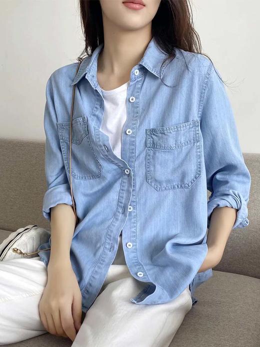 MOMMY KIKO 2024春款天丝莱赛尔蓝色薄款牛仔衬衫复古气质上衣-N2114 商品图2