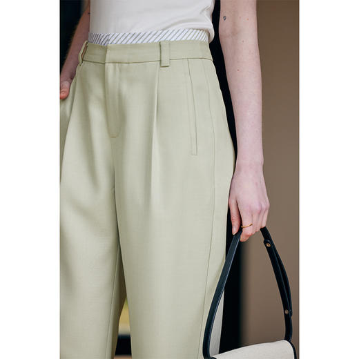 HeyDress豆绿色休闲裤女春季双层高腰显瘦西装裤百搭通勤九分裤子 商品图3