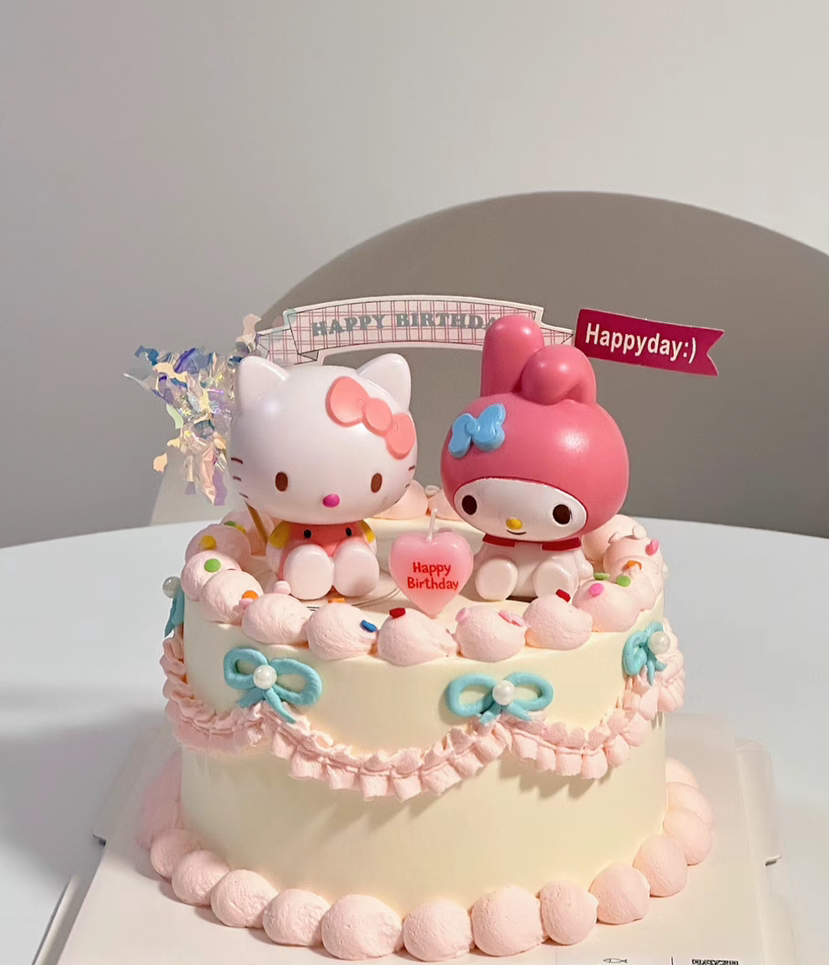 hello kitty猫美乐蒂双胞胎女孩女生周岁生日蛋糕