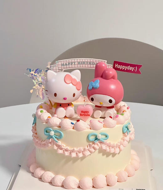 hello kitty猫美乐蒂双胞胎女孩女生周岁生日蛋糕 商品图0