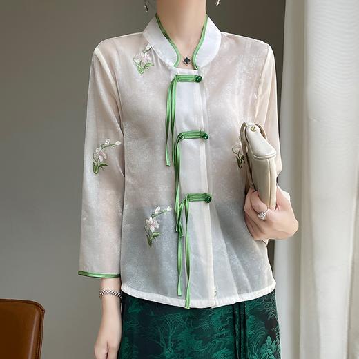 纤束马新中式典雅盘扣刺绣衬衣 商品图7