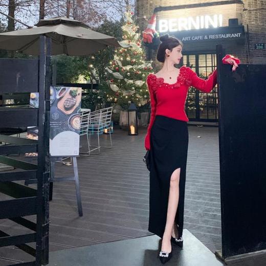 余潇潇【微醺探戈】灵动优美捏褶设计性感侧开衩醋酸H型气质半身裙 商品图4