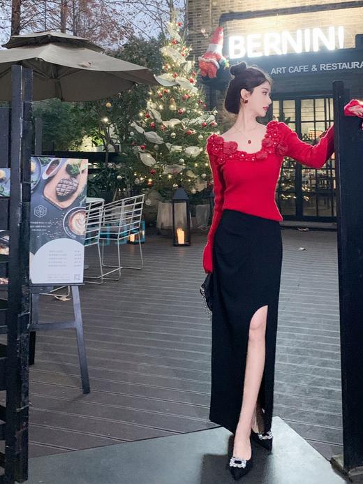 余潇潇【微醺探戈】灵动优美捏褶设计性感侧开衩醋酸H型气质半身裙 商品图8