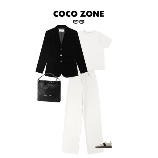 刘一一&COCO ZONE气质黑色西装外套秋丝绒休闲西服桑蚕丝23C29512 商品图4