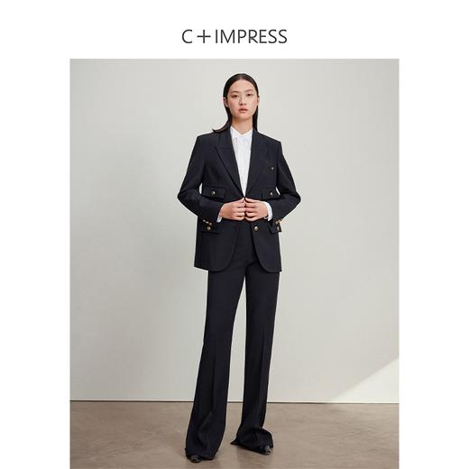 西嘉C+IMPRESS/西嘉醋酸黑色微喇叭裤女高腰显瘦及地开衩2024新款神裤KZ2401043 商品图2