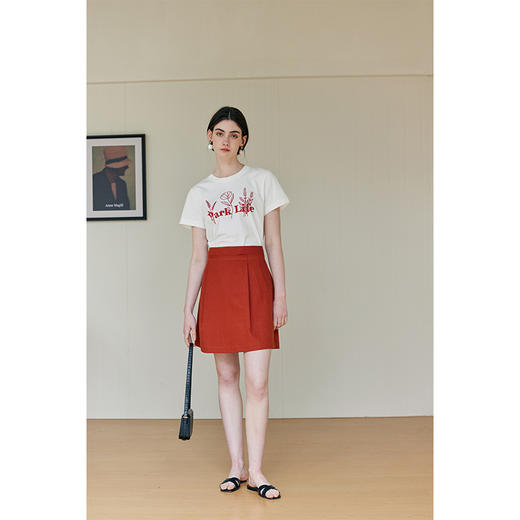 HeyDress植物印花短袖t恤女夏季圆领宽松休闲感半袖白色百搭上衣 商品图3