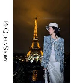 BeQueenStory【暗香浮动】新中式重工珠片绣斜门襟提花水洗牛仔外套