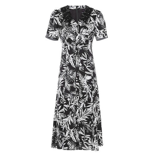 EITIE爱特爱夏款新品V领显瘦高腰舒适印花复古裙摆开叉连衣裙7407119 商品图5