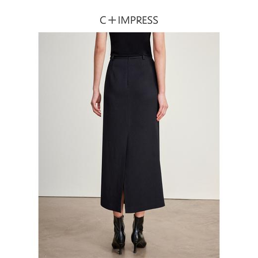西嘉C+IMPRESS/西嘉醋酸老钱绅士风黑色半身裙女中长款设计感气质裙子BQ2401043 商品图3