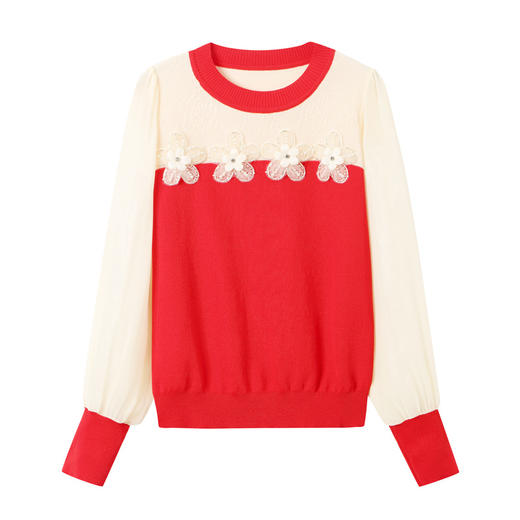 春款长袖T恤内搭圆领打底衫，洋气百搭雪纺拼接针织上衣CC-MY3531 商品图4