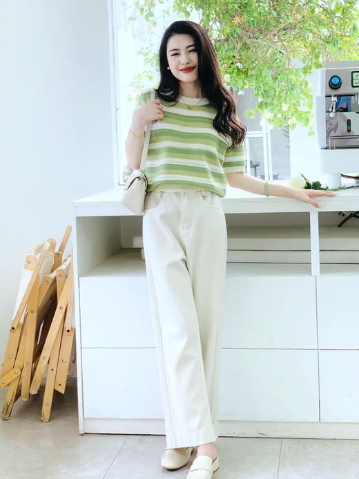 【百图lulu定制】【棉花糖针织衫】花瓣领 柔软 多彩条纹针织衫 商品图2