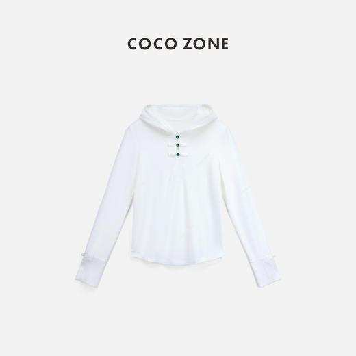 COCO ZONE2024国风半开襟连帽袖口设计感时尚长袖T恤CC1A0382 商品图0