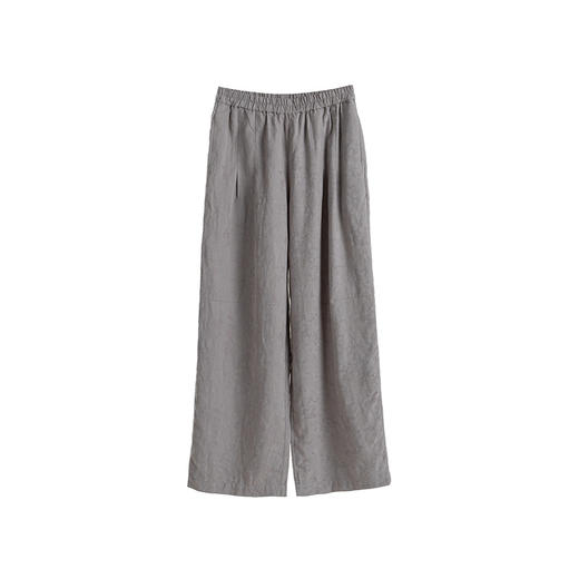 绽放132朵/浅灰色棉麻提花松紧腰阔腿裤2024春季新款洒脱休闲长裤 商品图3