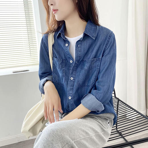 MOMMY KIKO 2024春款天丝莱赛尔蓝色薄款牛仔衬衫复古气质上衣-N2114 商品图4